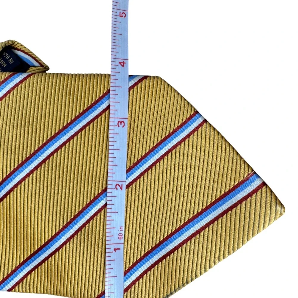Brooks Brothers Makers Silk Repp Stripe Tie Gold Yellow Red Blue Made in USA